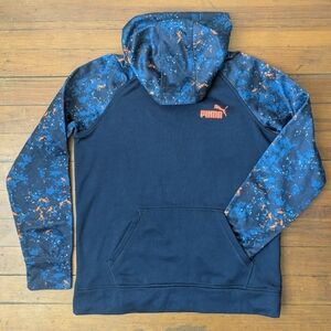 Puma Youth Navy Hoodie with Front Pocket Long Sleeves Sportware